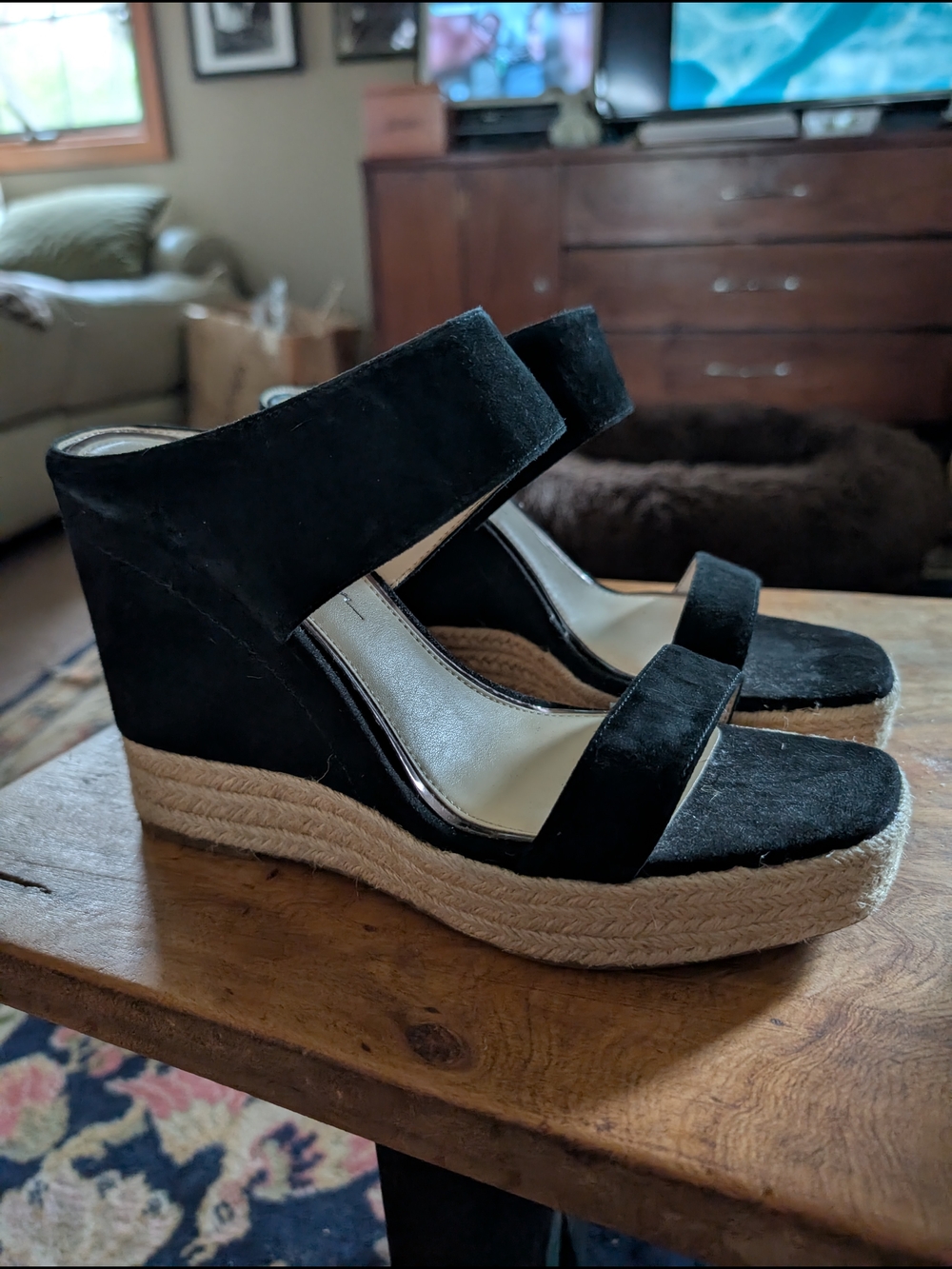 Jessica Simpson Black Suede Espadrille Wedge Sandals